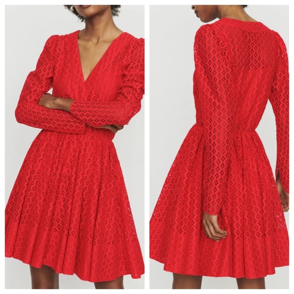 Maje | Ralina Guipure Lace A-Line Dress | Red | S - Picture 1 of 15